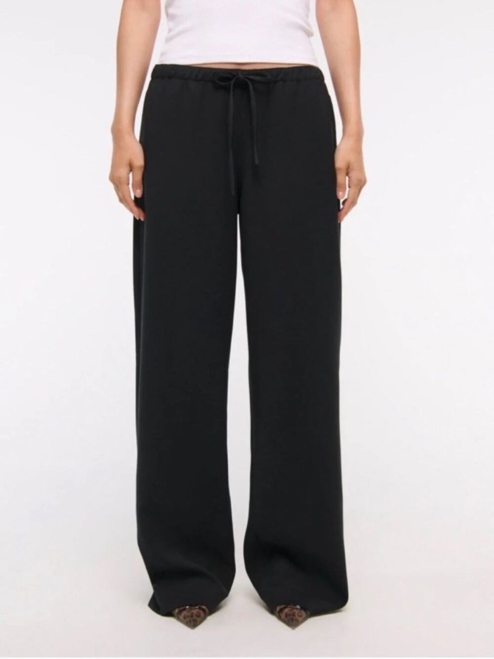 Abercrombie & Fitch black Wide-Leg Drawstring Pants